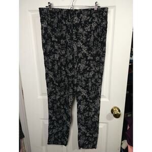 J Jill L* jogger pants women Drawstring Waist Black Floral comfort Pocket